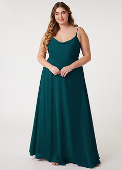 Azazie Daenerys Vestidos de damas de honor Vestido de Pino de Gasa de Corte en A con Vaca image8