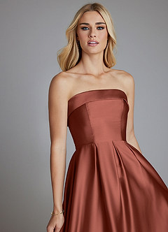 Azazie Lucienne Bridesmaid Dresses Auburn A-Line Strapless Stretch Satin Convertible Dress image7