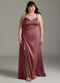 Azazie Marchella Bridesmaid Dresses Amethyst A-Line Corset Stretch Satin Dress image7