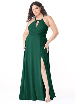 Azazie Evalleen Bridesmaid Dresses Emerald A-Line Pleated Chiffon Dress image9