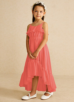 Azazie Karmen Robe Demoiselle D'honneur Fillette Robe Trapèze en Mousseline de soie Rayé Corail image2