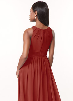 Azazie Harper Bridesmaid Dresses Terracotta A-Line Pleated Chiffon Dress image4