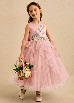 Azazie Savannah Flower Girl Dresses Rosette Ball-Gown Lace Tulle Dress image1