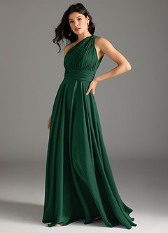 Azazie Charlize Brudtärnklänningar Klänning av A-linje i Stretch Satin One-shoulder Mörkgrön image4