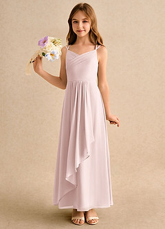 Azazie Zaida Girls Formal Flower Girl Dresses Blushing Pink A-Line Pleated Chiffon Dress image6