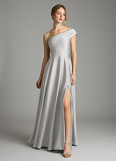 Azazie Melanie 신부 들러리 드레스 A라인 오프 더 숄더 스트레치 새틴 바닥 길이 드레스 image3