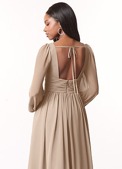 Azazie Norah Brautjungfernkleider A-Linie Lange Ärmel mit V-Ausschnitt Chiffon Kleid Taupe image3