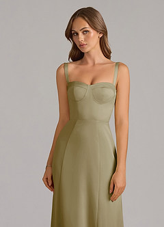 Azazie Amaris Vestidos de damas de honor Vestido de Musgo Verde de Satén Elástico de Corte en A con Corsé image5