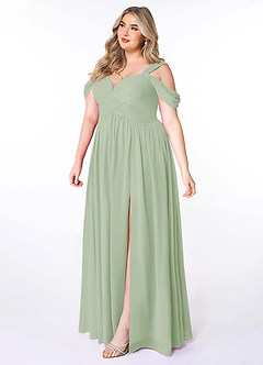 Azazie Lianne Bridesmaid Dresses Dusty Sage A-Line Off the Shoulder Chiffon Dress image10