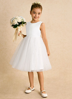Azazie Esme Flower Girl Dresses White Ball-Gown Bow Tulle Dress image2