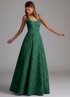 Azazie Amalie Bridesmaid Dresses Dark Green A-Line Pleated Floral Burnout Dress image4