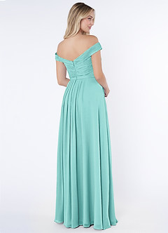 Azazie Audrianna Brautjungfernkleider Wandelbar A-Linie Schulterfrei gerafft Chiffon Kleid Aqua image4