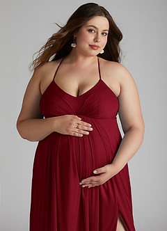 Azazie Annabelle vestidos de dama de honor de maternidad Vestido de Corte En A Cuello en V plisado Hasta el suelo Malla image11