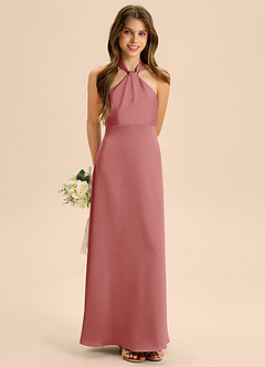 Azazie Beah Junior Robe Trapèze en Satin extensible Plissée Antique Rose image4