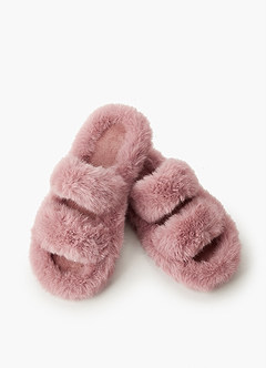 front Double Strap Fuzzy Slippers