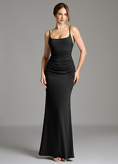 Azazie Jolene Bridesmaid Dresses Black Mermaid Square Neckline Premium Stretch Jersey Dress image4
