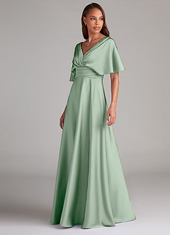 Azazie Pamela Brautjungfernkleider A-Linie Plissee Stretch-Satin Kleid Agave image4