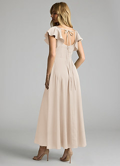 Azazie Bondi Vestidos de damas de honor Vestido de Alabastro Blanco de Satén Elástico de Corte en A con Volante image2