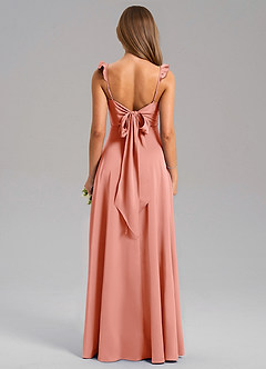 Azazie Everett Bridesmaid Dresses Coral A-Line Stretch Satin Dress image2