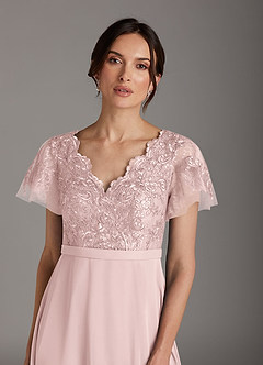 Azazie Singer Final Sale Agave A-Line V-Neck Lace Chiffon Dress image6