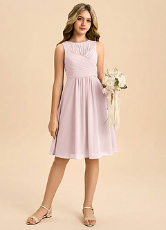 Azazie Skyla Junior Blushing Pink A-Line Pleated Chiffon Dress image1