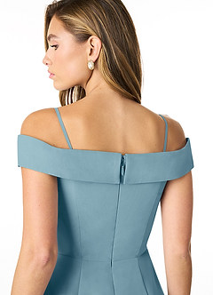 Azazie Lecia Bridesmaid Dresses Moody Blue Empire Off-The-Shoulder Pleated Chiffon Convertible Dress image5