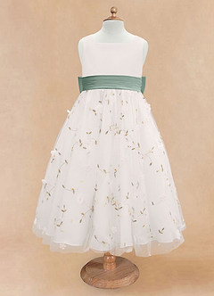 Azazie Pollie Flower Girl Dresses Ivory Silver Sage A-Line Bow Tulle Dress image11