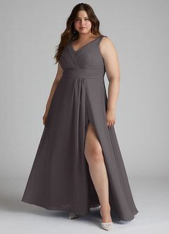 Azazie Karina Bridesmaid Dresses Steel Grey A-Line Pleated Chiffon Dress image6