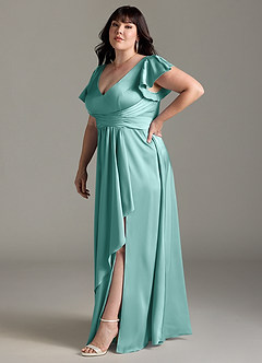 Azazie Omari Bridesmaid Dresses Aqua A-Line Stretch Satin Dress image11
