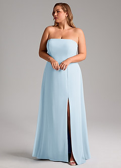 Azazie Wren Vestidos de madrinha de casamento Vestido Céu Azul de Chiffon de Linha A com Fenda Lateral image10