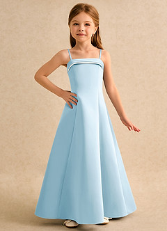 Azazie Izel Girls Formal vestidos de niña de las flores Vestido de Marfil Azul Cielo de Satin Mate de Corte en A con Plisado image5