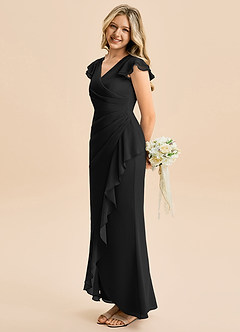 Azazie Julie Junior Vestido de Negro de Gasa de Corte Sirena con Volante image3