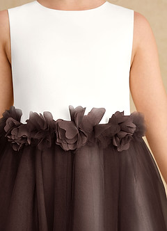 Azazie Louisa Abiti da Ragazza di Fiori Abito A-Line in Tulle Senza Maniche Avorio Ganache image6