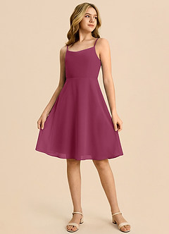 Azazie Shale Junior Mulberry A-Line Bow Chiffon Dress image4