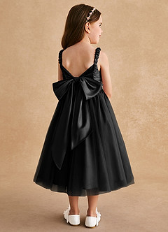 Azazie Gabbie Flower Girl Dresses Black A-Line Pleated Matte Satin Dress image2