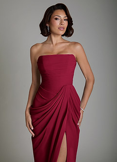 Azazie Nyra Robes de demoiselle d'honneur Robe Fourreau en Mousseline de soie Corset Bourgogne image6