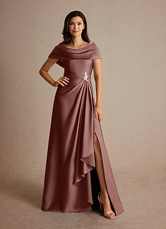 Azazie Branford Mother of the Bride Dresses Espresso A-Line Pleated Stretch Satin Dress image5