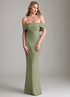 Azazie Lusinda Vestidos de madrinha de casamento Vestido Pistache de Chiffon de sereia com Fora do ombro image4