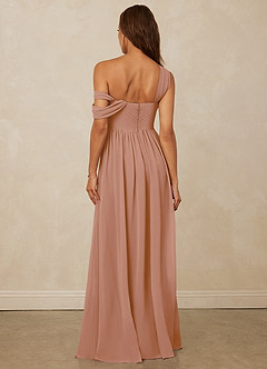 Christian Siriano Bridal for Azazie 1014 Bridesmaid Dresses Champagne Rose A-Line Off the Shoulder Chiffon Dress image3