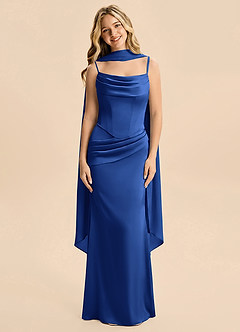Azazie Sorrel Junior Royal Blue Mermaid Ruched Stretch Satin Dress image3