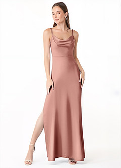 Azazie Alaija Robes de demoiselle d'honneur Robe Sirène en Satin extensible Fente Latérale Rosette image2