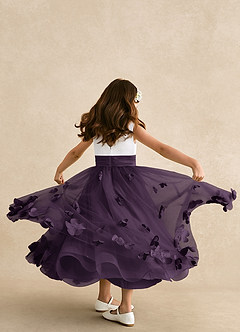 Azazie Vi Flower Girl Dresses Plum A-Line Sleeveless Tulle Dress image3