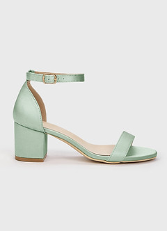Matching Color Matte Satin One Strap Buckle Block Low Heel Sandals