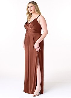 Azazie Aqua Bridesmaid Dresses Clay A-Line V-Neck Pleated Stretch Satin Dress image10