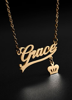 front Collier avec nom personnalisé et couronne