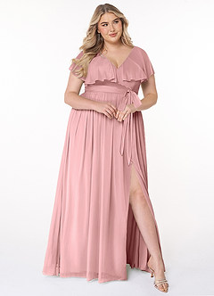 Azazie Jael Bridesmaid Dresses Dusty Rose A-Line V-Neck Mesh Dress image9