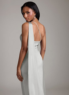 Azazie Galinda Brudtärnklänningar Klä av Sjöjungfru i Stretch Satin Ena axeln Silver image2