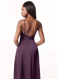 Azazie Brielle Bridesmaid Dresses Plum A-Line Cowl Spaghetti Straps Stretch Satin Dress image5