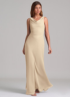 Azazie Nerine Brudtärnklänningar Klä av A-Linje i Chiffong Plisserad Champagne image1