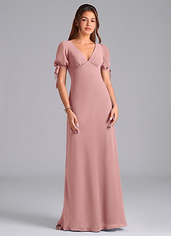 Azazie Pheby Abiti da Damigella Abito A-Line in Chiffon Plissettato Rosa Polverosa image4